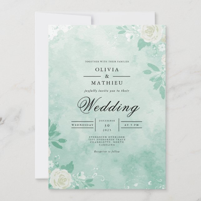 Airy Aqua Blommigt Dream Bröllop Inbjudningar (Framsida)