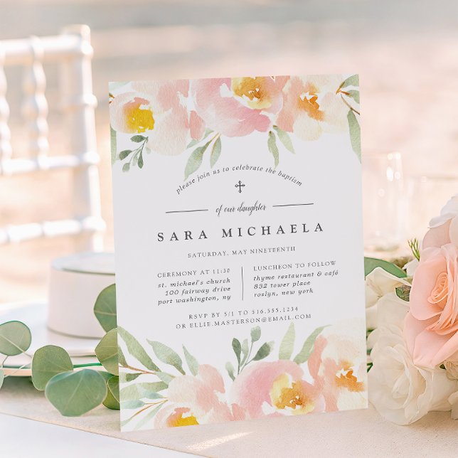 Airy Blommigt Baptism eller julklingsinbjudan Inbjudningar (Skapare uppladdad)