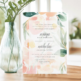 Airy Blommigt Peach  & Sage Watercolor Bröllop Inbjudningar