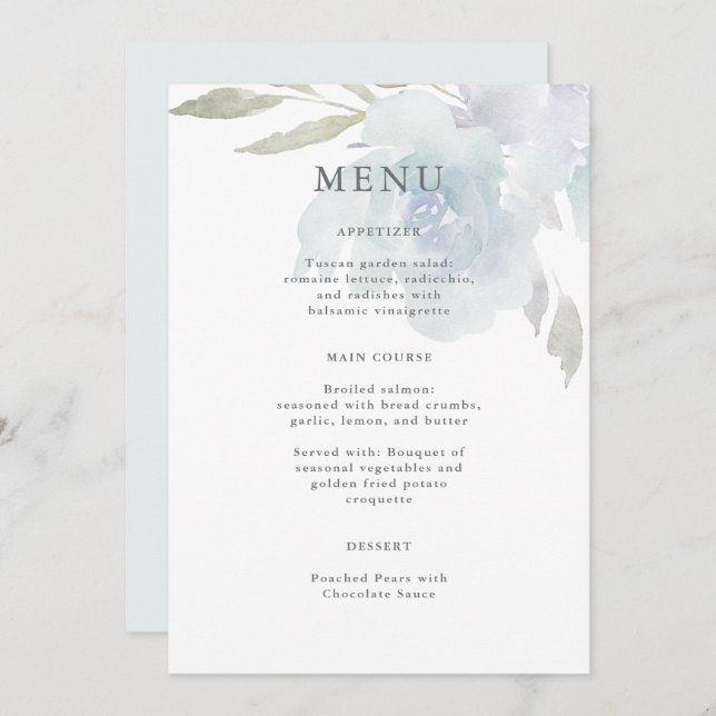 Airy Blue Blommigt Quinceanera Menu (Fram/baksida)