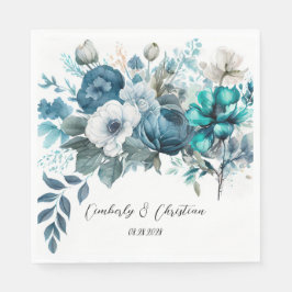 Airy Blue och Teal Peony Rustic Bröllop Pappersservett