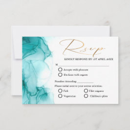 Airy Blue Turcos Watercolor teal guld bröllop OSA Kort