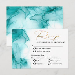 Airy Blue Turcos Watercolor teal guld bröllop OSA Kort