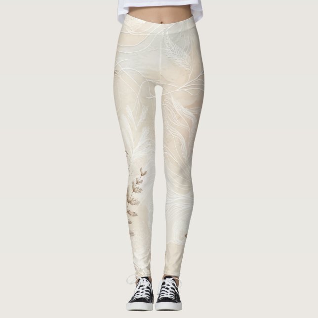Airy Bohemian Botanian Blommigt String Art Design Leggings (Framsida)