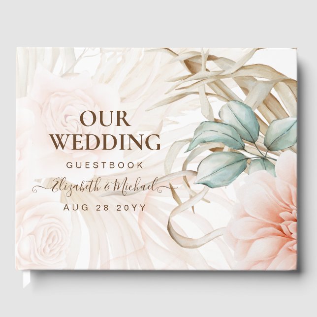 Airy BOHO Pampas Grass Light Peach Bröllop Gästböcker (Framsida)