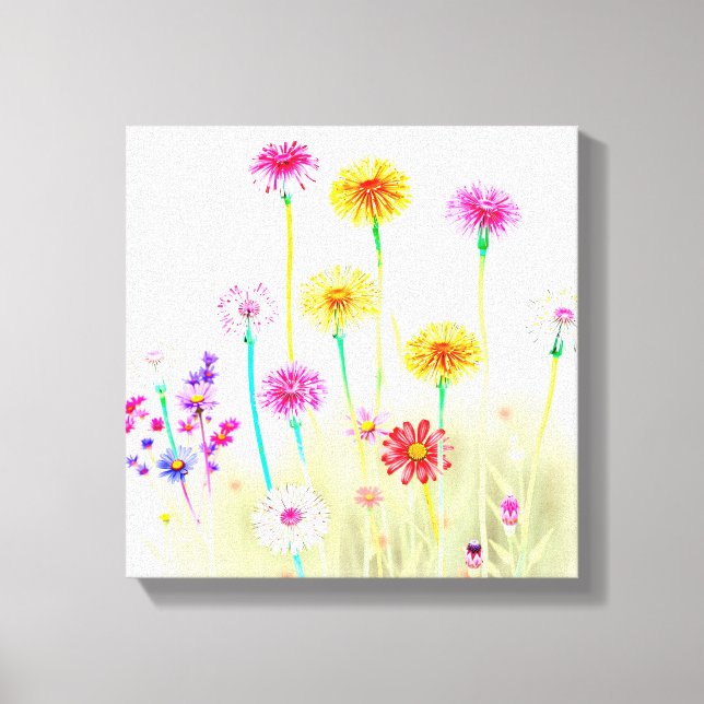 Airy Bright Neon Dandelions&Daisies Minimalist art Canvastryck (Framsida)