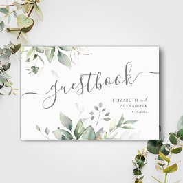 Airy eucalyptus och guld greenery bröllop gästböcker