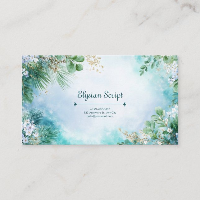 Airy Eucalyptus Teal och Guld botaniska Visitkort (Framsida)