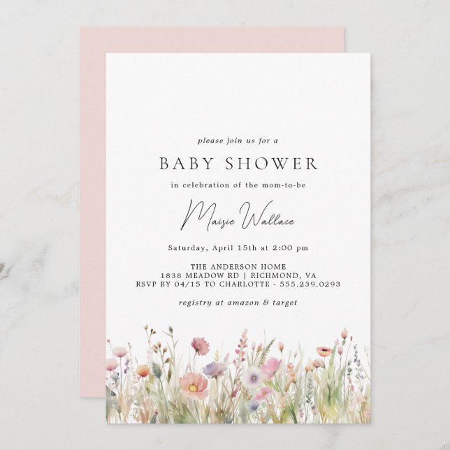 Airy Garden | Mjuk Rosa Vår Baby Shower Inbjudningar (Fram/baksida)