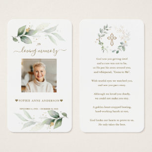Airy Greenery Eucalyptus Photo Funeral Prayer Card Visitkort