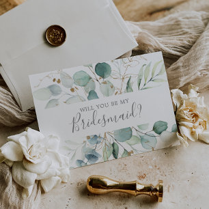 Airy Greenery & Guld Löv Bridesmaid Frieri kort