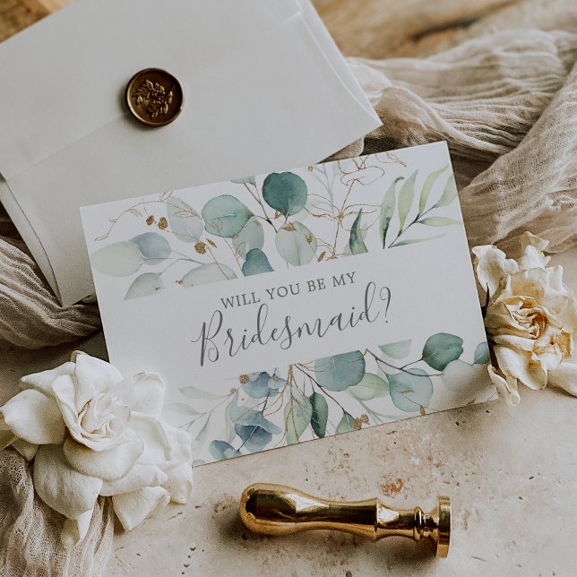 Airy Greenery & Guld Löv Bridesmaid Frieri kort (Skapare uppladdad)