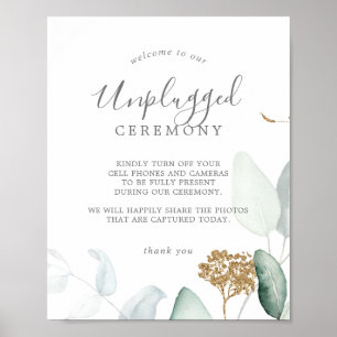 Airy Greenery & Guld Löv Opluggat Ceremony-tecken Poster