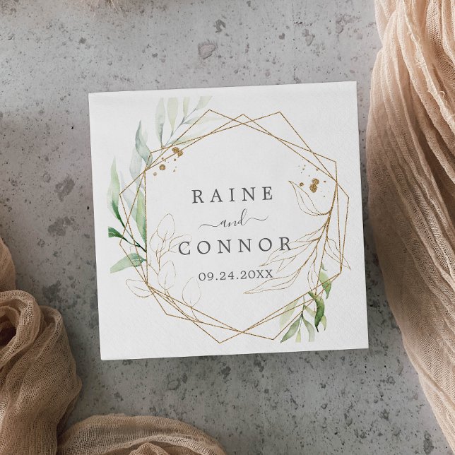 Airy Greenery och Guld Löv Bröllop Pappersservett (Skapare uppladdad)