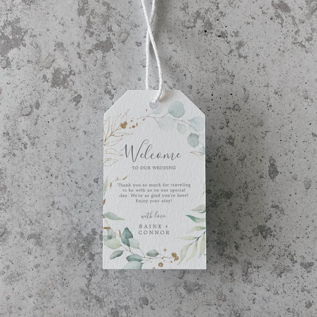 Airy Greenery och Guld Löv Bröllop Välkommen till Presentetikett (Skapare uppladdad)