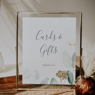 Airy Greenery och Guld Löv Cards and Gifts Sign Poster