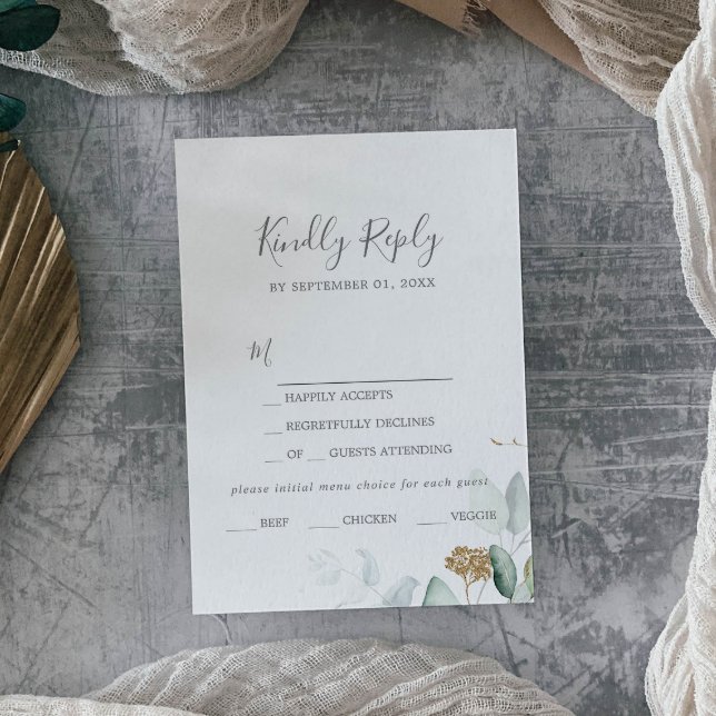 Airy Greenery och Guld Löv Menu Choice OSA kort (Skapare uppladdad)