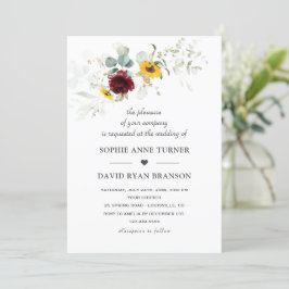 Airy Greenery Sunblommor Burgundy Guld Bröllop Inbjudningar