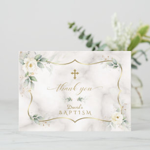 Airy Greenery White Blommigt Guld Marble Baptism Tack Kort