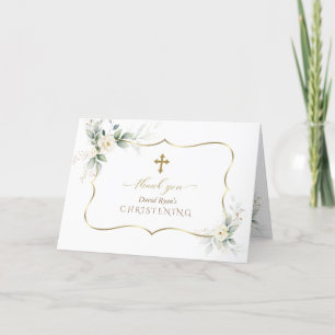 Airy Greenery White Flowers Photo Boy Christening Tack Kort