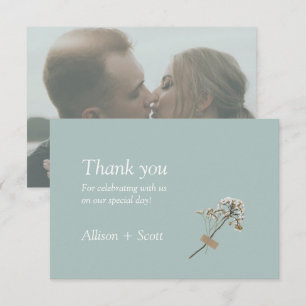Airy Grönt Minimalist Photo Hand Press Blommigt Tack Kort