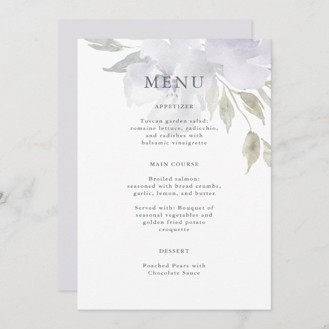 Airy Lila Blommigt Quinceanera Menu (Fram/baksida)