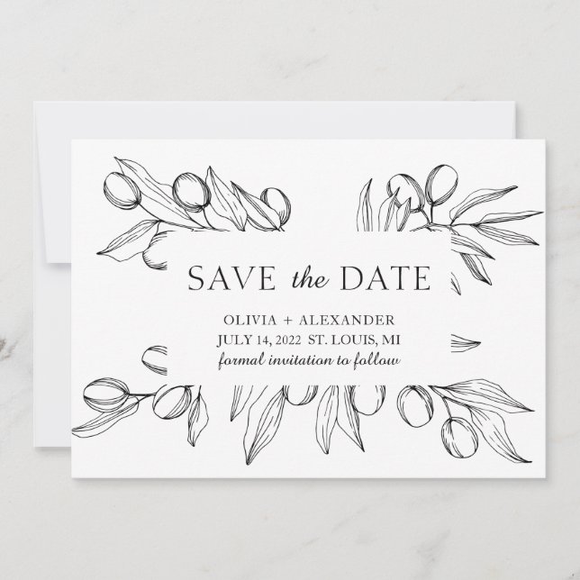 Airy Löv Olive. Botaniska sommaren Bröllop Spara Datumet (Framsida)