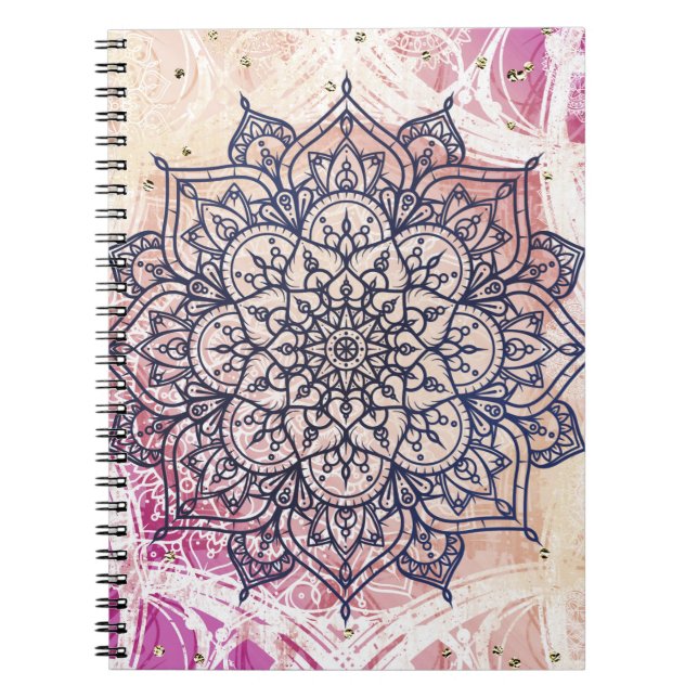 Airy Mandala Lycklig Rosa Lila Gult Blue & Guld Anteckningsbok (Framsidan)