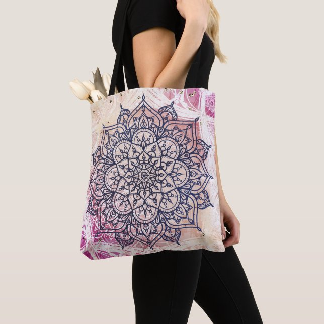 Airy Mandala Lycklig Rosa Lila Gult Blue & Guld Tygkasse (Närbild)