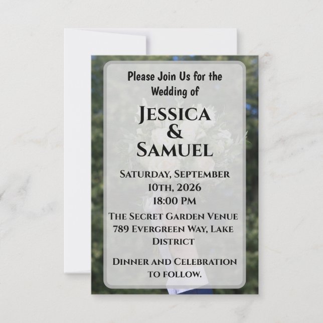 Airy Outdoor Wedding Invitation with White Roses Inbjudningar (Framsida)
