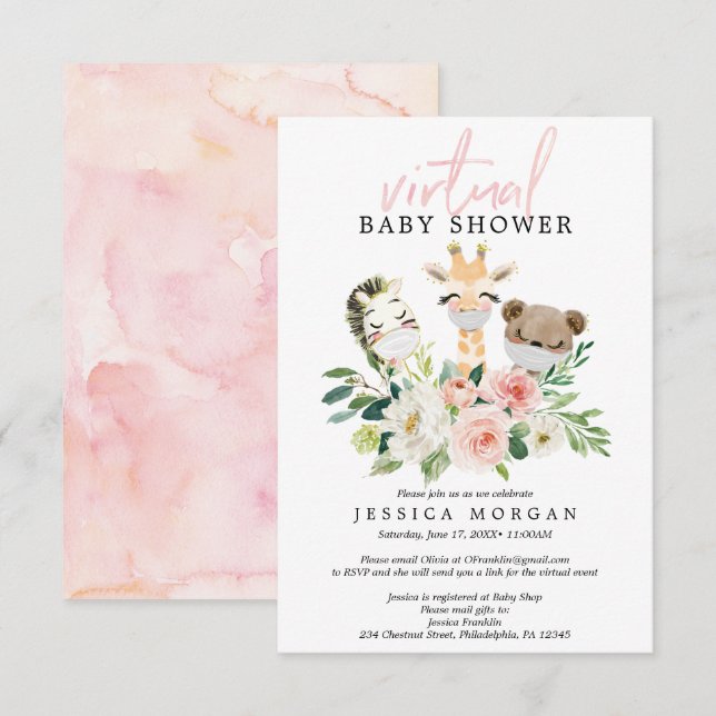 Airy  Virtuell Baby Shower-inbjudan Inbjudningar (Fram/baksida)
