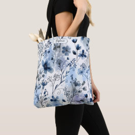 Airy Watercolor Blue Floral Everyday Personalized Tygkasse