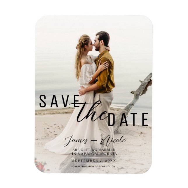 Airy White Overlay Photo Save Date Bröllop Magnet (Vertikal)