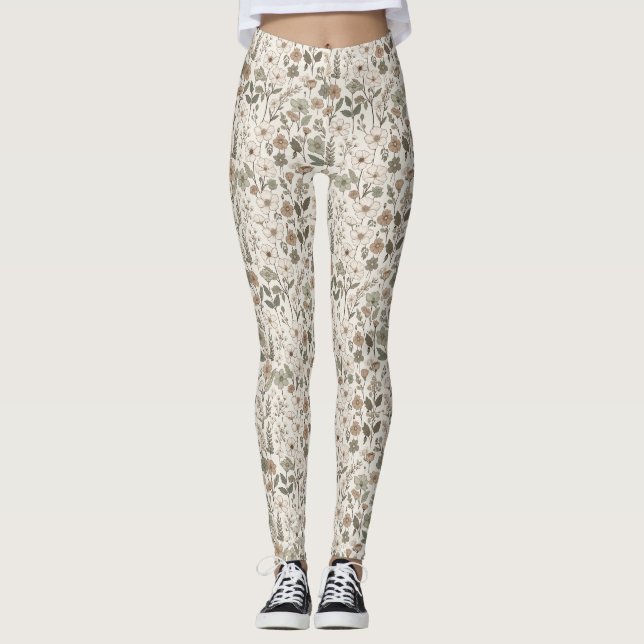 Airy Wildflowers in Cream & Sage Leggings (Framsida)