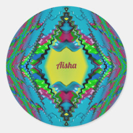 AISHA ~ Black Pink Blue and Yellow Fractal ~ Class Runt Klistermärke