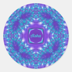AISHA ~ WOW SÖT 3D! Aqua, Lila och vit ~ Runt Klistermärke