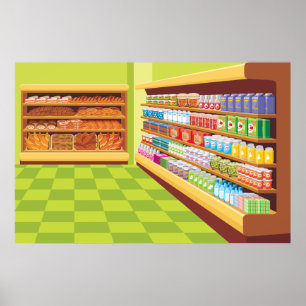 Aisle och bageri i färglöst Livsmedel Poster