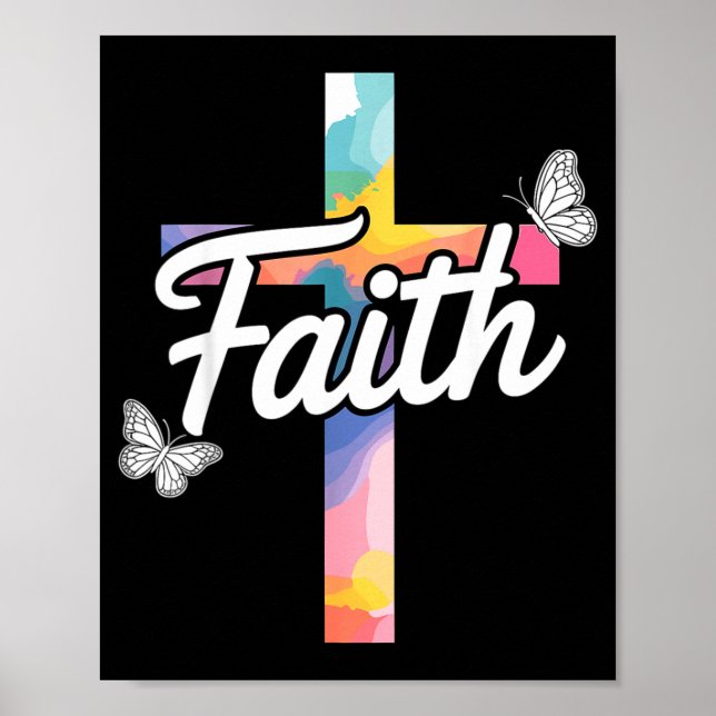Aith Cross With Butterflies Christian  Poster (Framsidan)