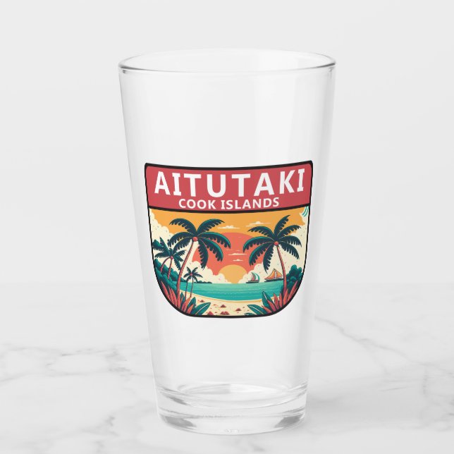Aitutaki Cooköarna Retro Emblem Glaskopp (Framsida)