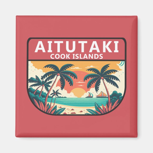 Aitutaki Cooköarna Retro Emblem Magnet (Framsidan)