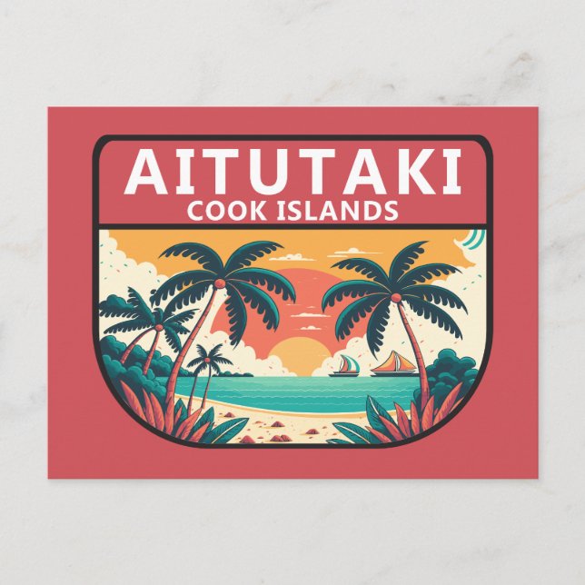 Aitutaki Cooköarna Retro Emblem Vykort (Framsida)
