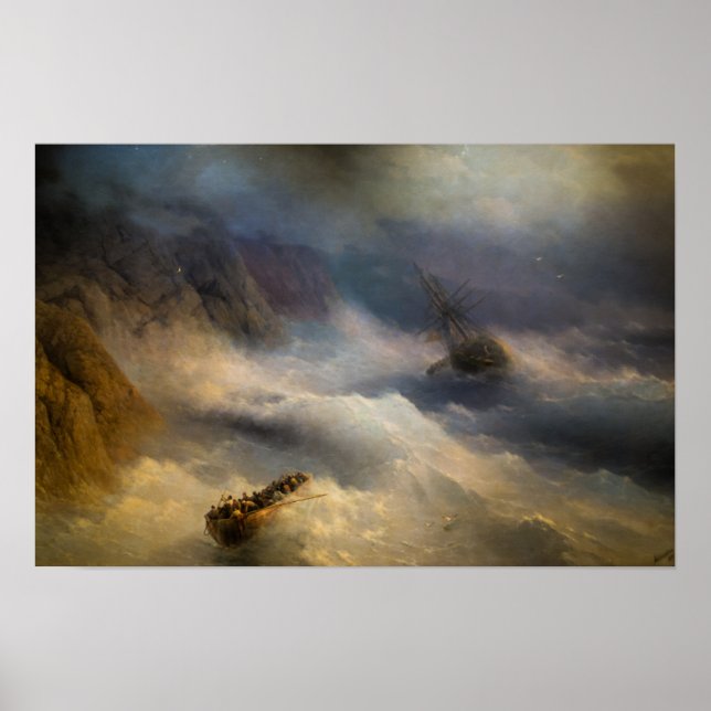 Aivazovsky - Båtar i storm Poster (Framsidan)