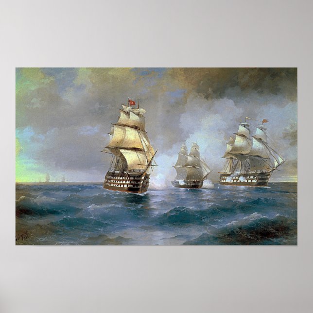Aivazovsky - Briggen Mercury anfalld av två turkis Poster (Framsidan)