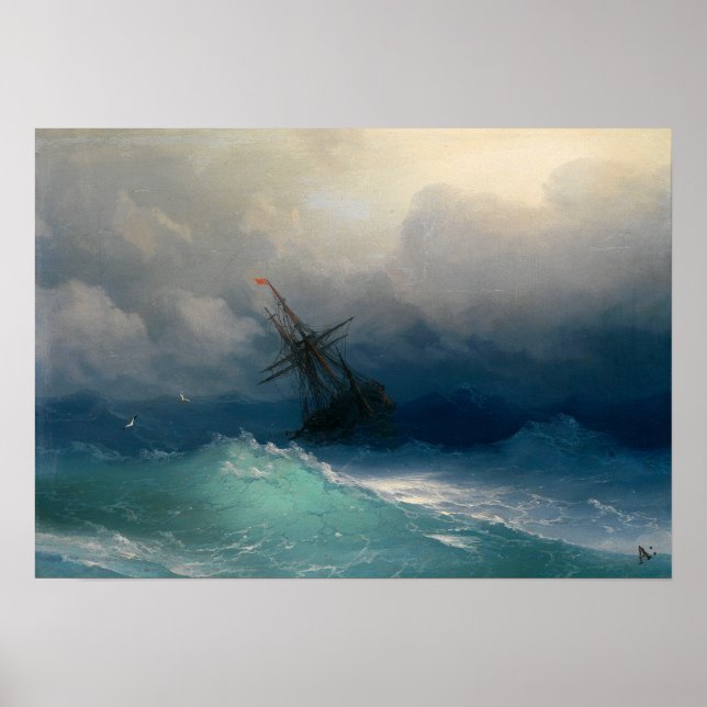 Aivazovsky - Fartyg på stormiga hav Poster (Framsidan)