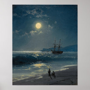 Aivazovsky - Segelfartyg På Ett Lugnt Hav I Månske Poster