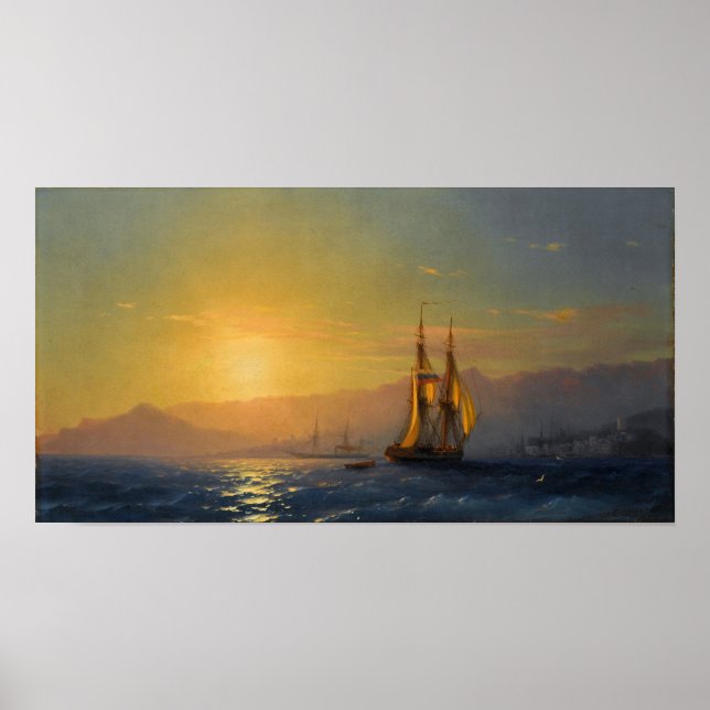 Aivazovsky - Solnedgång till sjöss 1877 Poster (Framsidan)