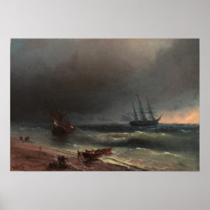 Aivazovsky - Storm utanför stranden Poster