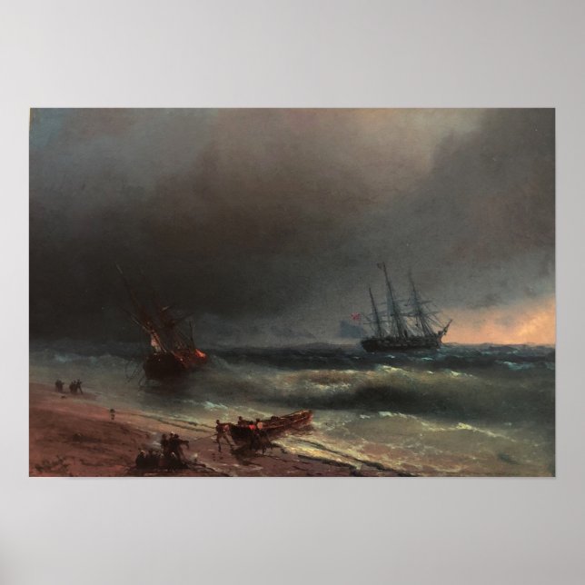 Aivazovsky - Storm utanför stranden Poster (Framsidan)