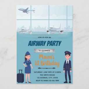 Aiways flygplans födelsedagstema inbjudan