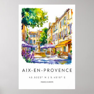 Aix En Provence Akvarell Park Nationell Resa Poster